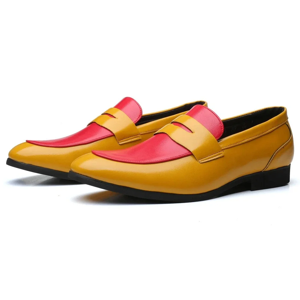 Men's Two-Tone Yellow and Red Slip-On Loafers